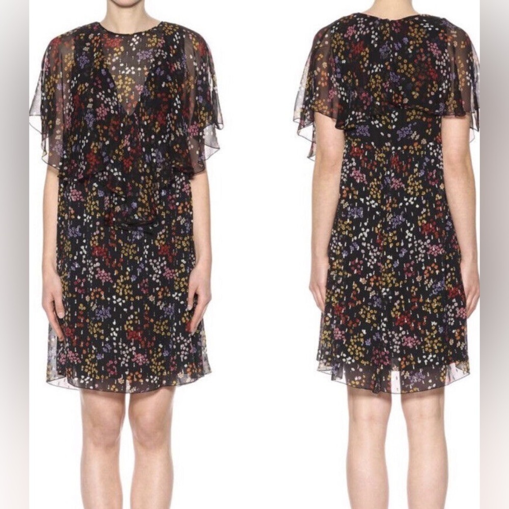 512- See By Chloe Black Floral Sheer Silk Dress, Size 2 (36)